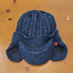 Winter Watch Cap Beanie with Ear Flaps and Peak (DARK GREY COLOR)